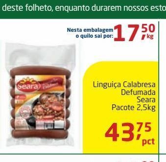 Tenda Atacado Linguiça calabresa defumada seara pacote 2,5kg oferta
