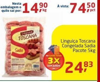 Tenda Atacado Linguiça toscana congelada sadia pacote 5kg oferta