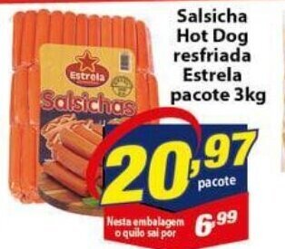 Salsicha Hot Dog Resfriada Estrela pacote 3kg
