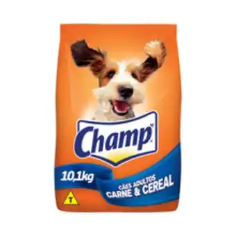 Supermercados Pague Menos Ração para cães adultos champ carne e cereais 10,1kg oferta