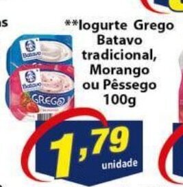 Iogurte Grego Batavo tradicional. Morango ou Pessego 100g