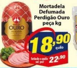 Vencedor Atacadista Mortadela Defumada Perdigao Ouro peca 1kg oferta