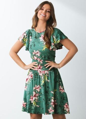 Posthaus Quintess - vestido floral verde com mangas em evasê oferta