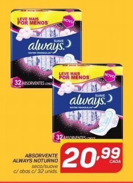 GBarbosa Absorvente always noturno seca/suave c/ abas c/ 32 unids. oferta