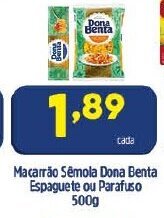 Arena Atacado Macarrao Semola Dona Benta Espaguete ou Parafuso 500g oferta