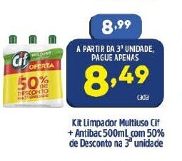 Kit Limpador Multiuso Cif + Antibac 500ml com 50% de Desconto na 3 unidade