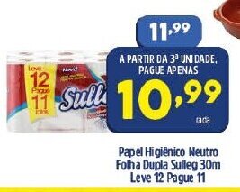 Arena Atacado Papel Higiénico Neutro Folha Dupla Sulleg 30m Leve 12 Pague 11 oferta