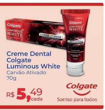 Hiper Farma Creme Dental Colgate Luminous White Carvão Ativado 70g oferta