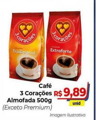 Hiper Moreira Café 3 Corações Almofada 500g oferta