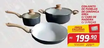 GBarbosa Conjunto panelas de cerâmica krea cabo madeira 3 peças oferta