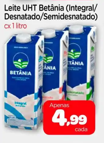 Nordestão Leite UHT Betania (integral/ Desnatado/ Semidesnatado) cx 1L oferta