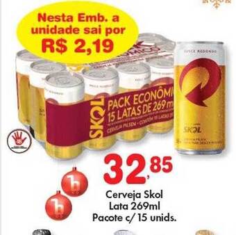 Supermercado Bergamini Cerveja skol lata pacote c 15 unids. oferta