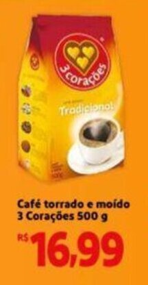 Extra Supermercado Cafe torrado e moido 3 Coracoes 500g oferta
