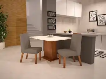 Conjunto mesa de jantar bom pastor sky fly luxo 2 cadeiras - amêndoa