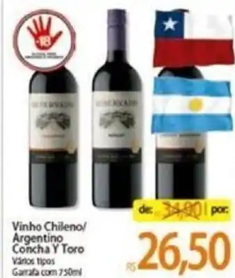 Atacadão Vinho Chileno/ Argentino Concha Y Toro 750ml oferta
