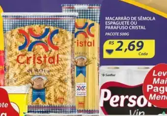 Macarrao de Semola Espaguete ou parafuso Cristal 500g