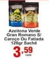 Rossi Supermercado Azeitona Verde Gran Romano s/ Caroco ou Fatiada 120g sache oferta