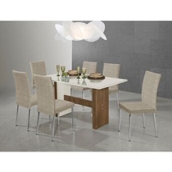 Bemol Sala de jantar aço nobre acácia 07 peças bege oferta
