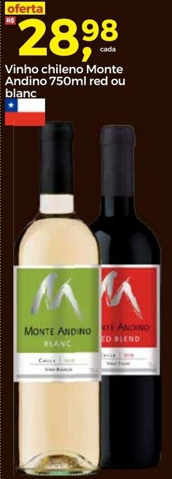 Vinho Chileno Monte Andino 750ml red ou blanc
