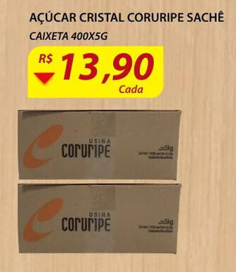 Assaí Atacadista Acucar Cristal Coruripe sache 400x5g oferta
