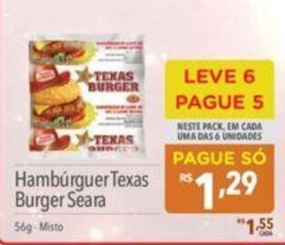 Supermercados Condor Hamburguer Texas Burger Seara 56g oferta