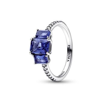 Pandora Anel brilhante tres pedras azul oferta