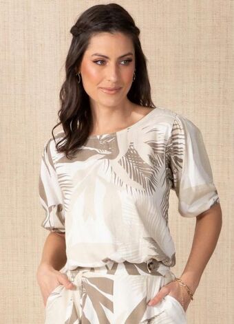Posthaus Quintess - blusa folhagem bege com elástico oferta