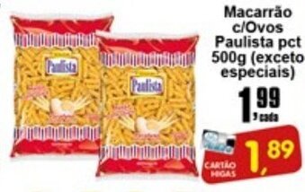 Higa's Supermercado Macarrao c/ Ovos Paulista 500g oferta