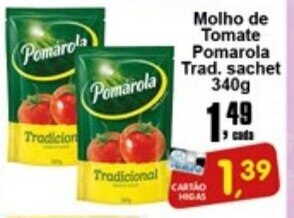 Higa's Supermercado Molho de Tomate Pomarola Trad. sachet 340g oferta
