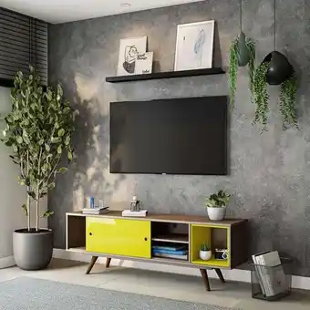 Pão de Açúcar Rack retrô lípsia rustik carvalho e amarelo 162 cm oferta