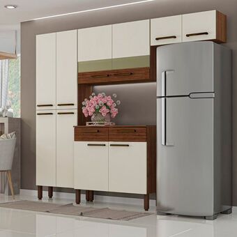 Cozinha modulada com balcão 4 peças 10 portas em mdp nala kit´s paraná