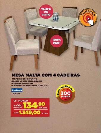 Móveis Simonetti Mesa Malta Com 4 Cadeiras oferta