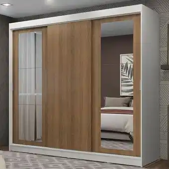 Pão de Açúcar Guarda-roupa casal madesa kansas 3 portas de correr com espelhos 3 gavetas - branco/rustic oferta
