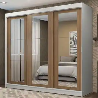 Pão de Açúcar Guarda-roupa casal madesa kansas 3 portas de correr de espelho 3 gavetas - branco/rustic oferta
