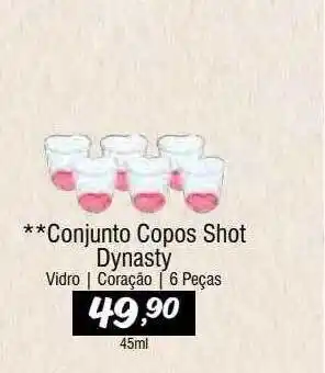 Conjunto copos shot dynasty vidro - coração - 6 peças