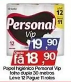 Supermercados Gricki Papel Higiénico Personal Vip folha dupla 30m Leve 12 pague 11 rolos oferta