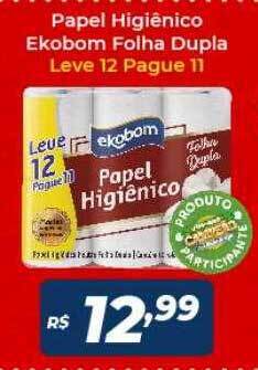 Atakarejo Papel higiênico ekobom folha dupla leve 12 pague 11 oferta