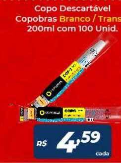 Atakarejo Copo descartável copobras branco transp. com 100 unid. oferta