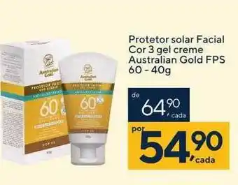 Protetor solar facial cor 3 gel creme australian gold fps 60