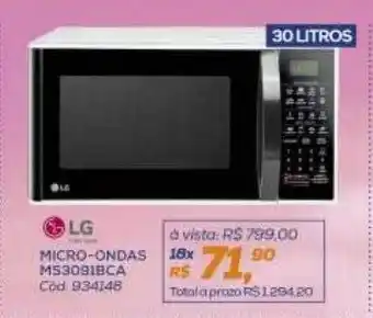 Lojas Colombo Lg micro-ondas m53091bca oferta