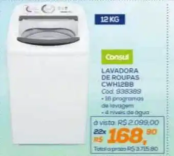 Lojas Colombo Lavadora de roupas cwh1288 consul oferta