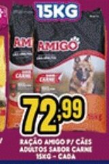 Supermercados Cristal Racao Amigo p/ Caes Adultos Sabor Carne 15kg - cada oferta