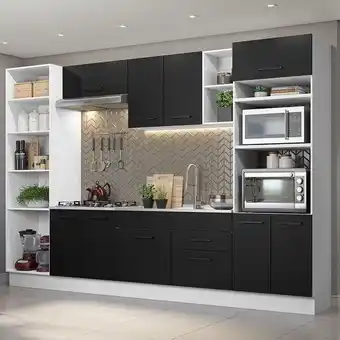 Pão de Açúcar Armário de cozinha completa 330cm branco/preto agata madesa 02 oferta