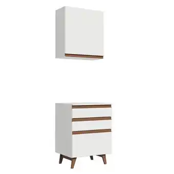 Pão de Açúcar Kit madesa reims 60 cm com armário aéreo e balcão com 3 gavetas - branco oferta