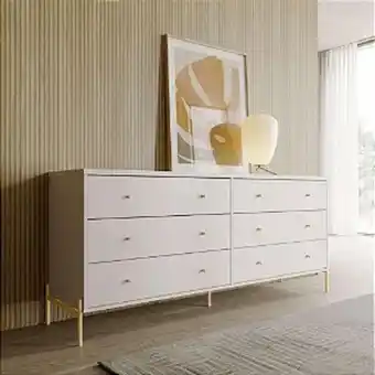 Lojas Guido Comoda jasper - c/ 6 gavetas - 182x79x44 - off white / dourada oferta