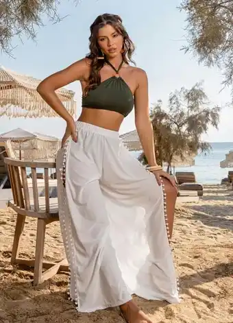 Posthaus Quintess - calça saída de praia branca com pompons oferta