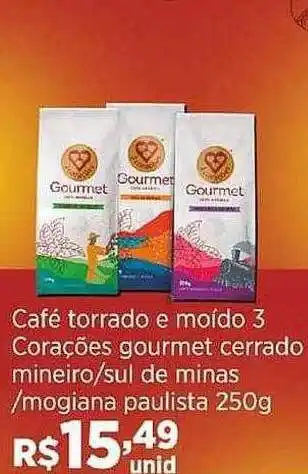 Café torrado e moído 3 corações gourmet cerrado mineiro-sul de minas-mogiana paulista