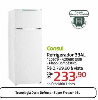 Lojas Lebes Consul refrigerador 334l oferta