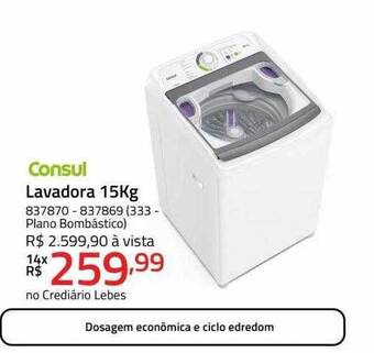 Lojas Lebes Consul lavadora 15kg oferta