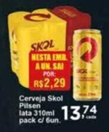 Rossi Supermercado Cerveja Skol Pilsen lata 310ml pack com 6 oferta